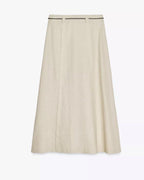 Zara Beige Linen Belted Midi Skirt 2153/939