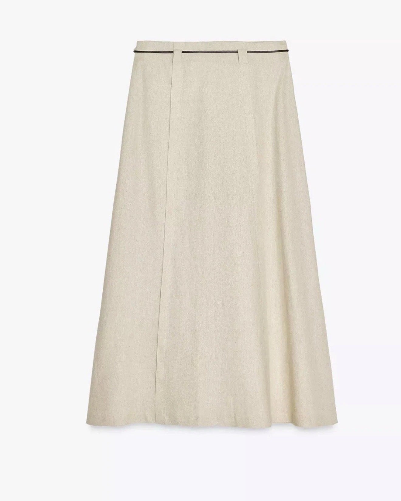 Zara beige linen belted midi skirt with slit