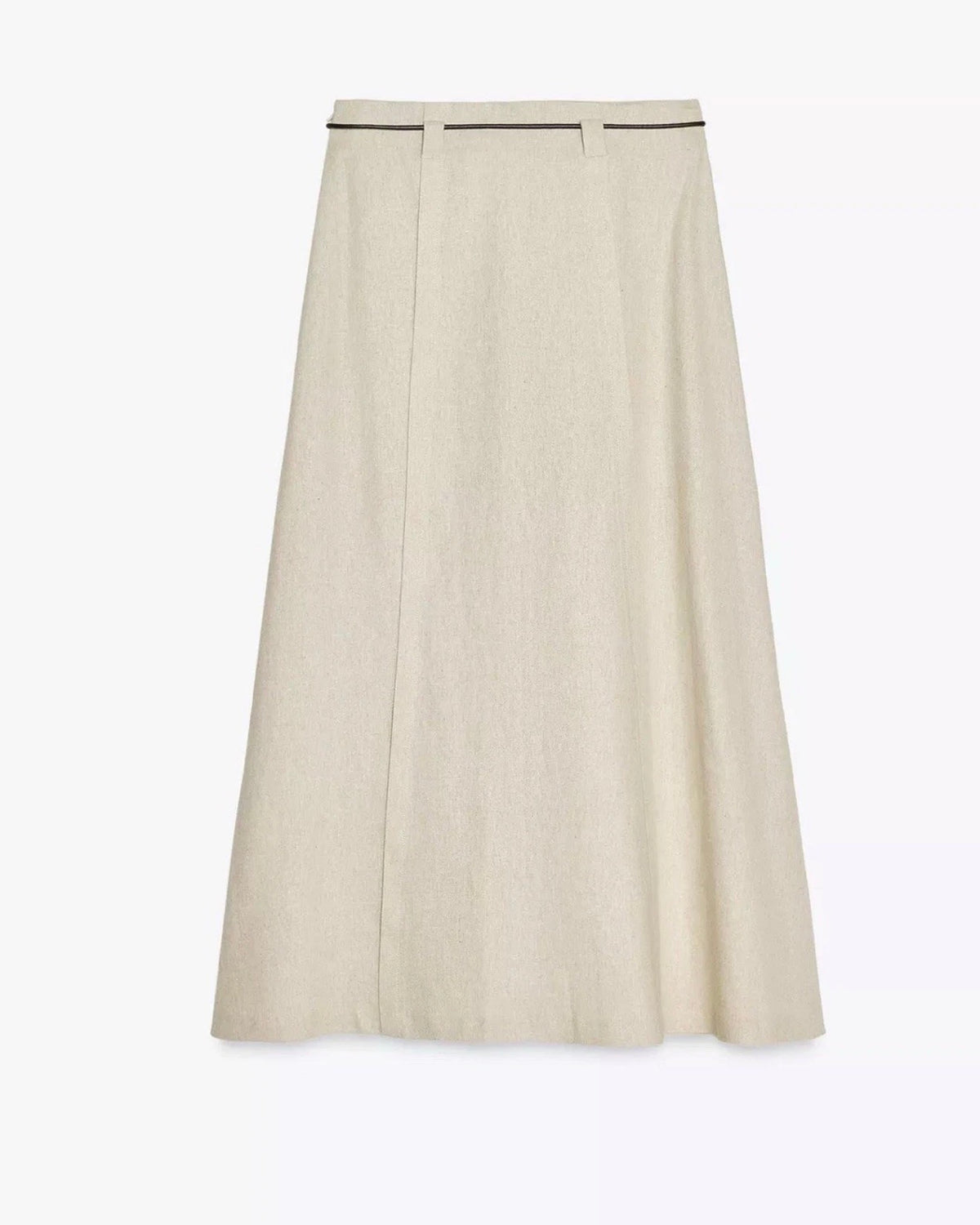 Zara Beige Linen Belted Midi Skirt 2153/939