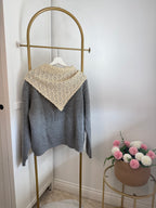     Zara grey knit sweater with beige scarf back view