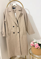     Zara beige double breasted long coat front detail