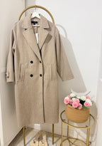     Zara beige wool blend double breasted long coat front view