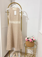     Zara beige sleeveless knit lace midi dress front view