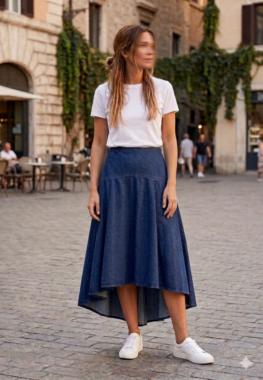 Zara blue denim midi skirt