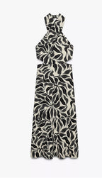 Printed Linen Halter Neck Midi Dress