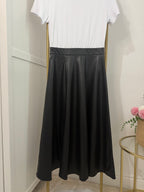 Zara Black White Contrast Faux Leather Midi Dress 5029/203