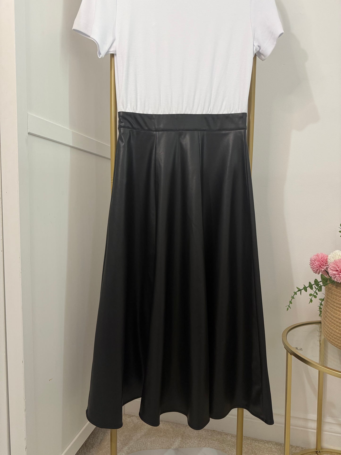 Zara contrast faux leather midi dress