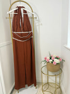 Zara brown halter neck midi dress 8741/048