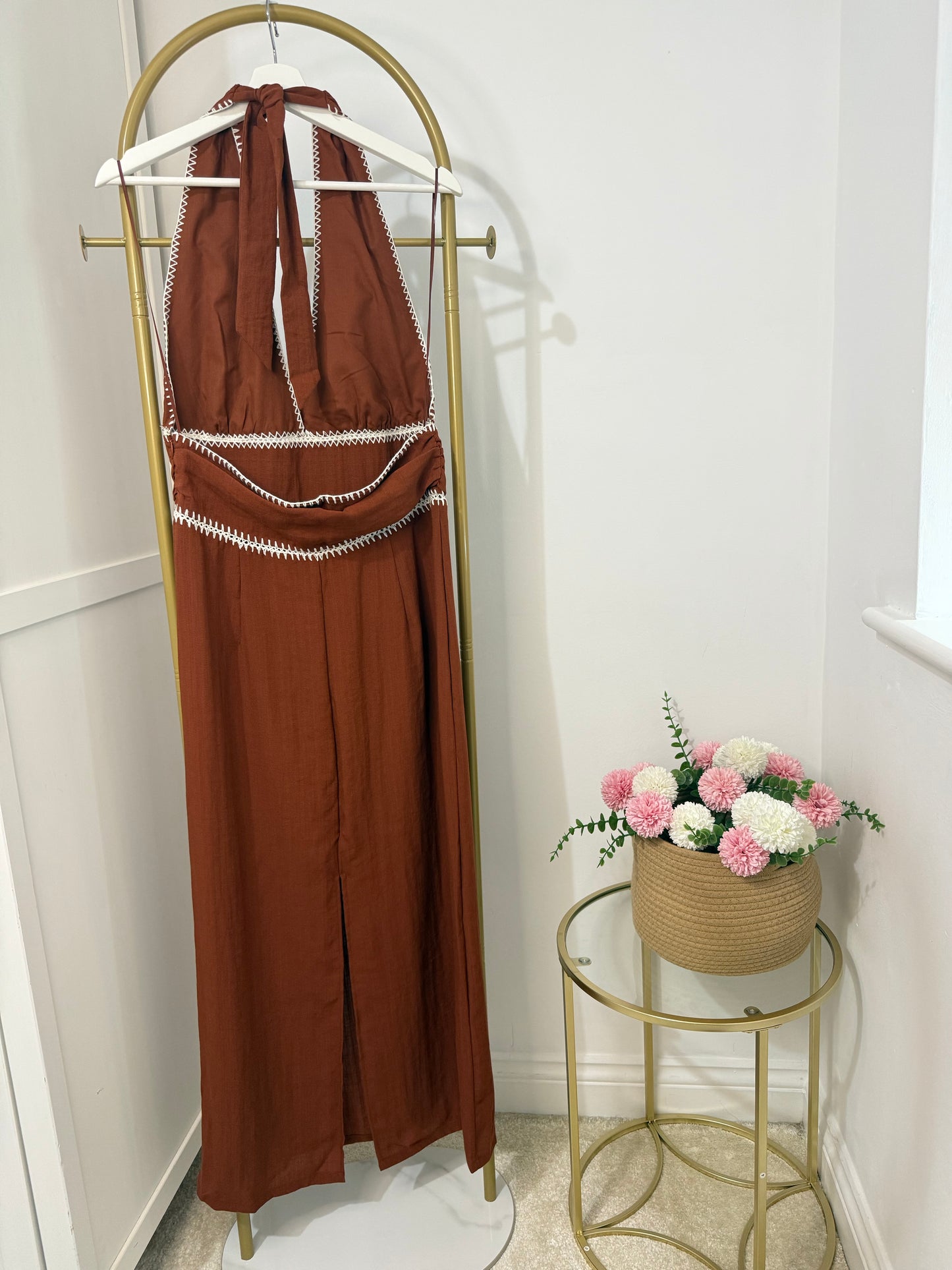 Zara brown halter neck midi dress 8741/048