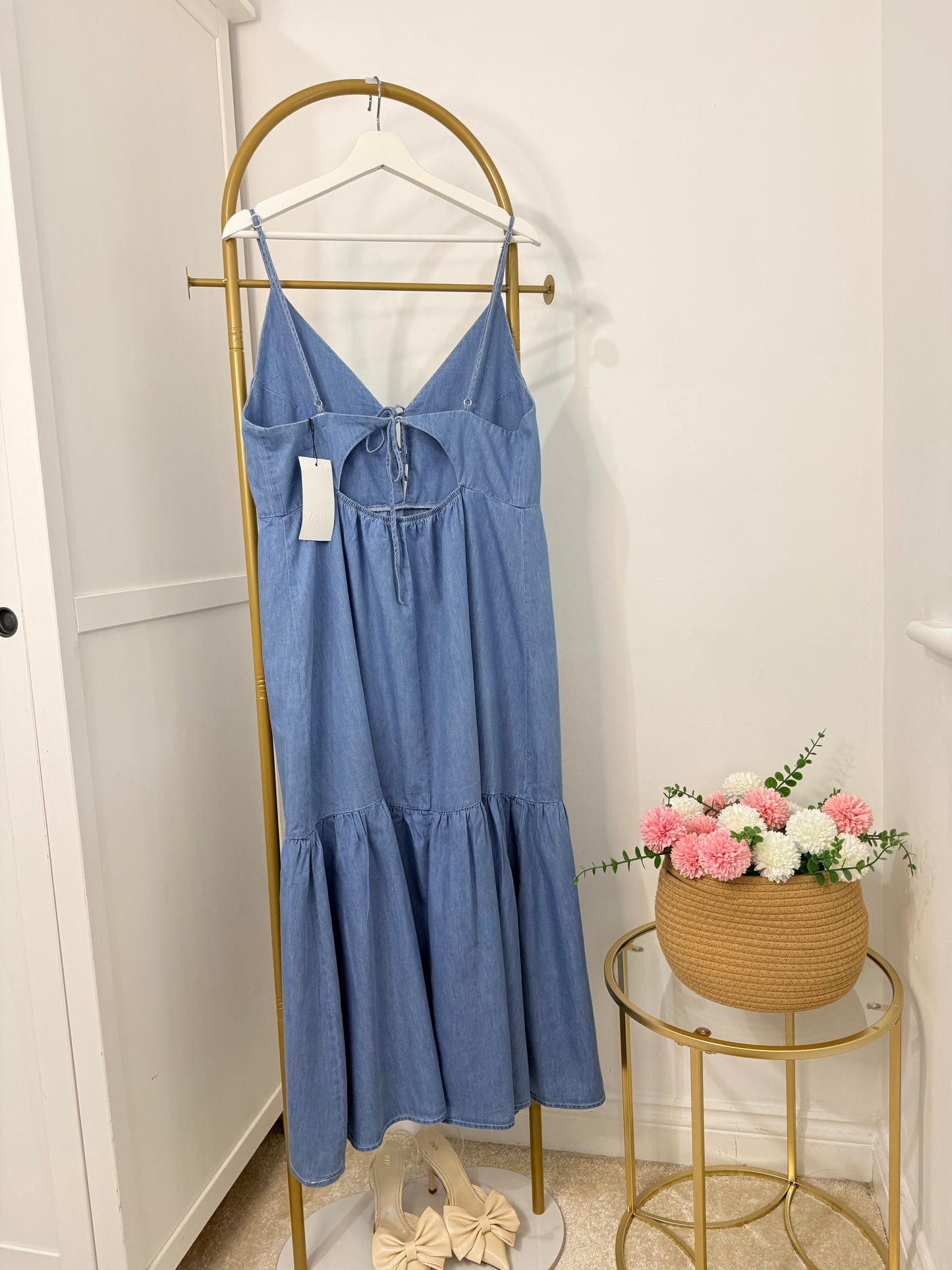 Zara blue denim midi dress 7484/083