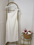 White One Shoulder Embroidered Midi Dress