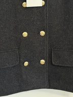     Detail: Close-up of gold buttons and pockets on Zara grey jacket