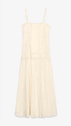 Cream Embroidered Crochet Midi Dress