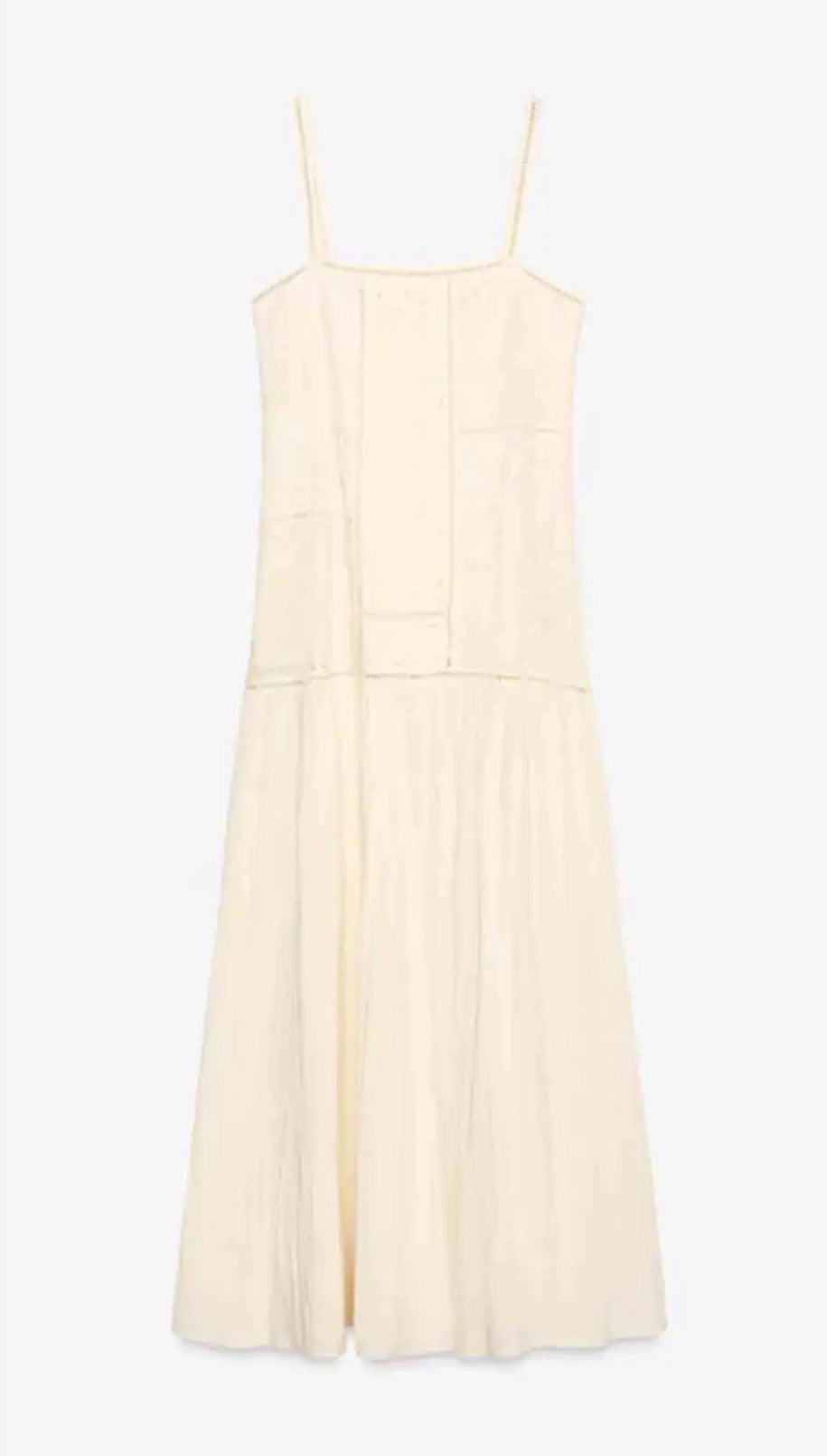 Cream Embroidered Crochet Midi Dress