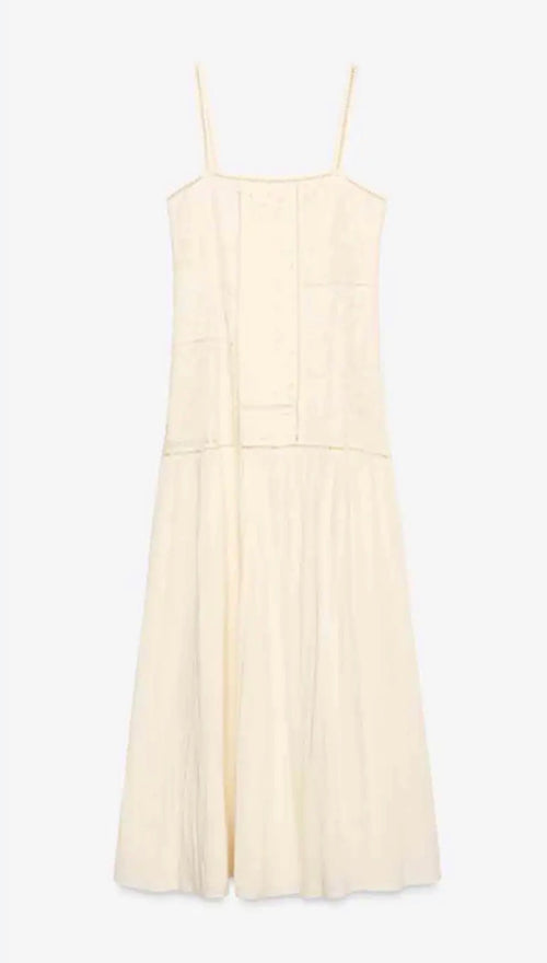 Cream Embroidered Crochet Midi Dress