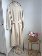     Zara cream long coat with waist belt side view