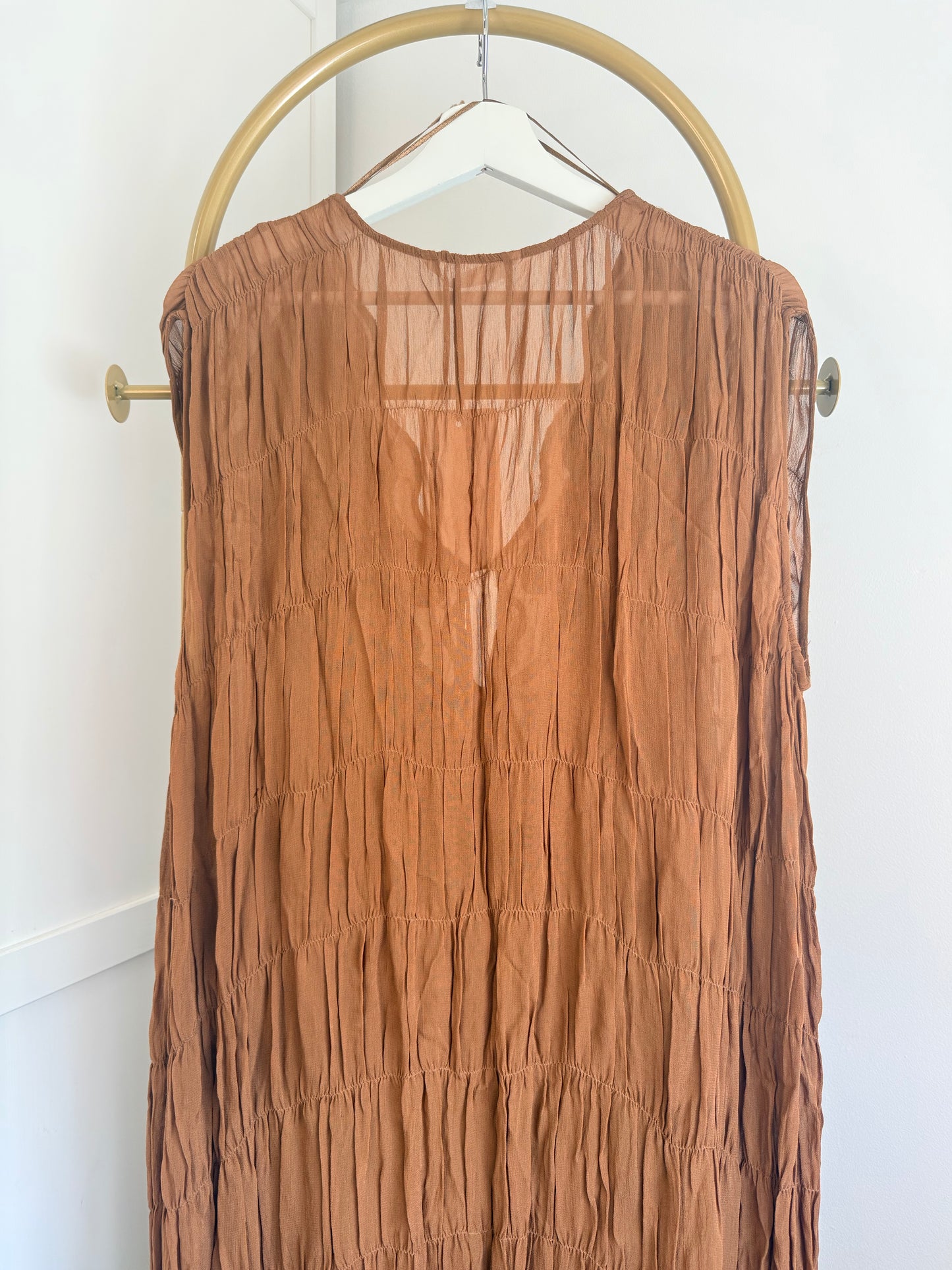 Zara brown embroidered sequins midi dress