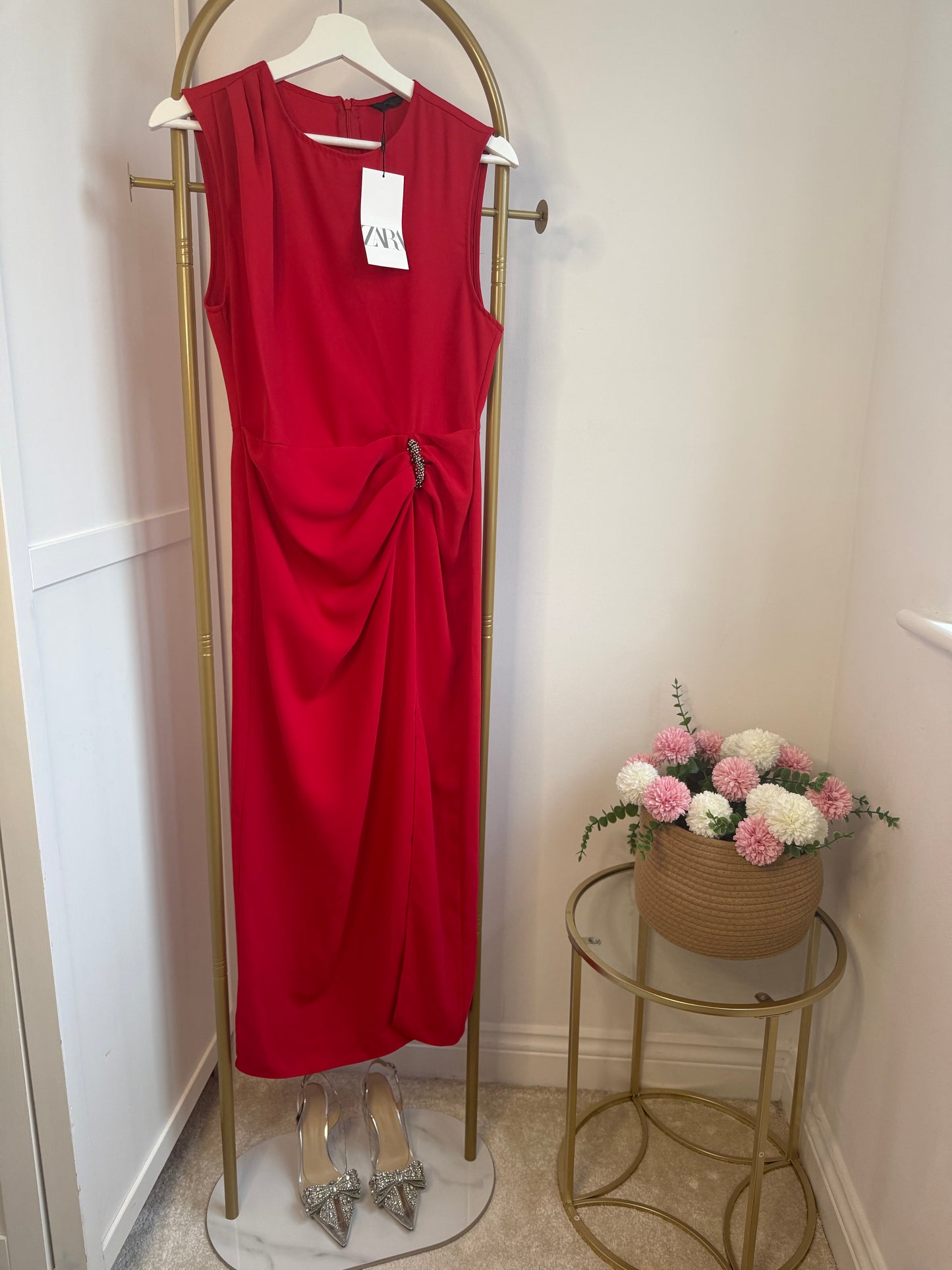 Zara Red Midi Dress With Slit