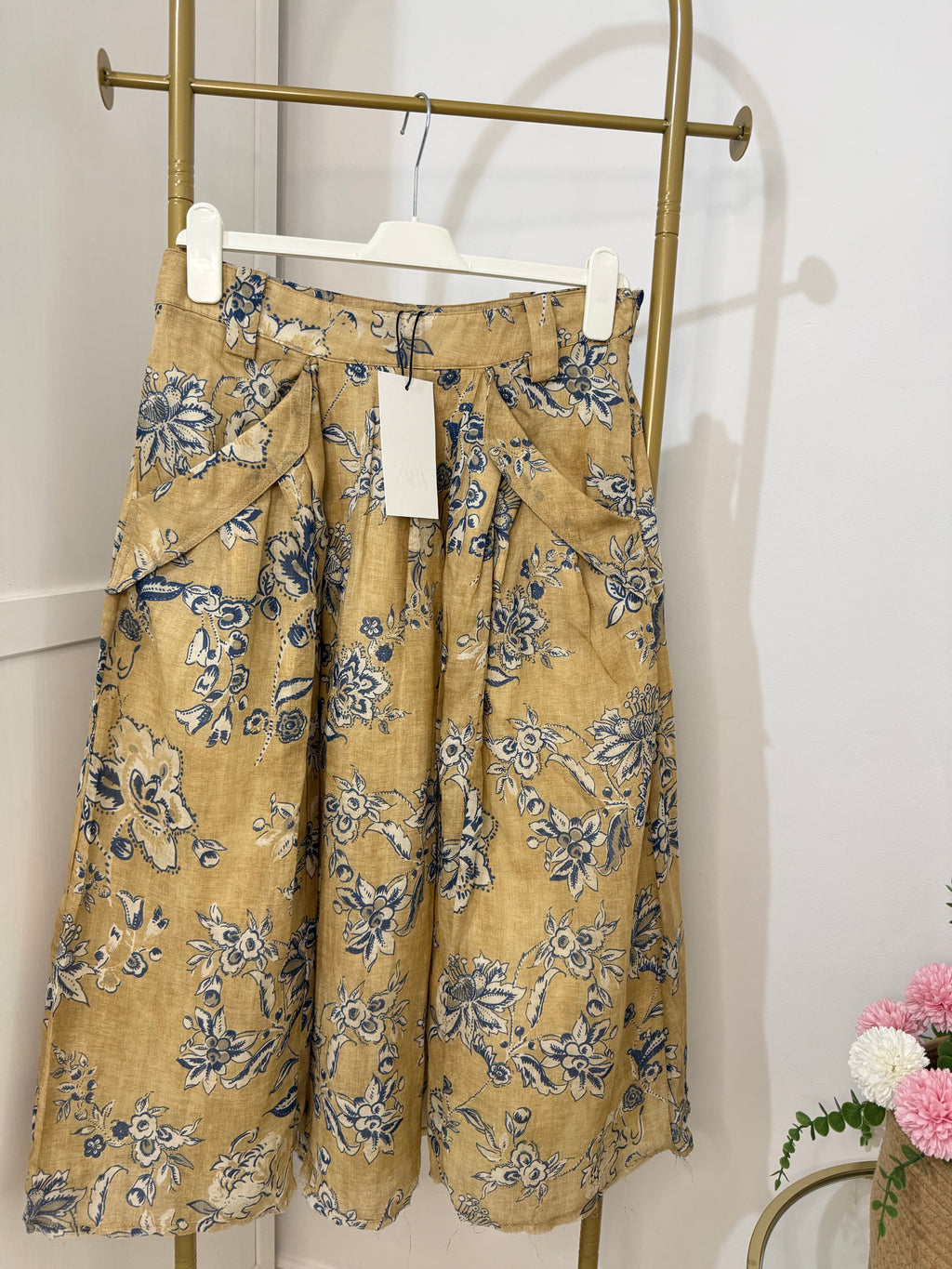 Zara Beige Printed Midi Skirt 8293/020