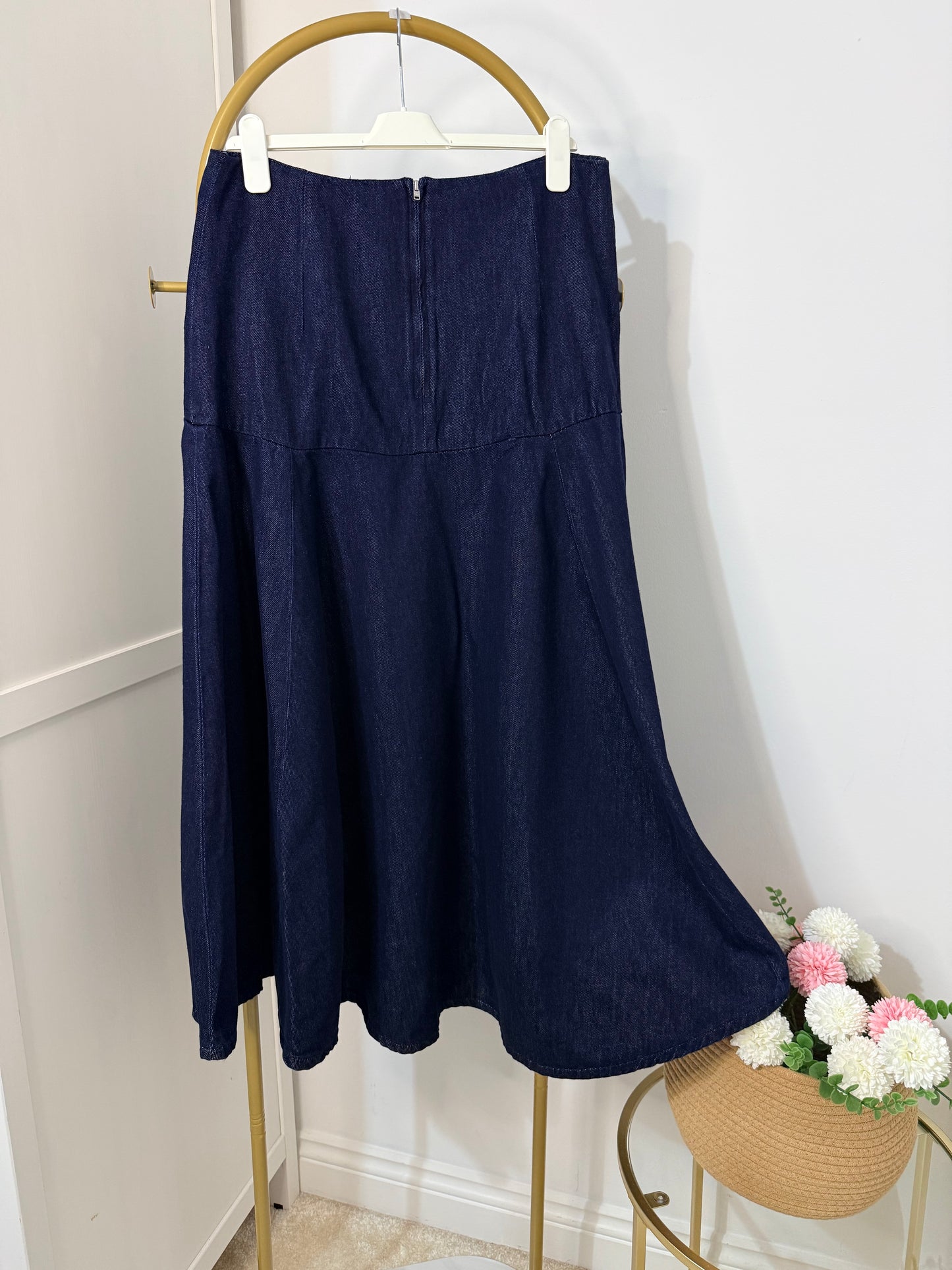 Zara blue denim midi skirt