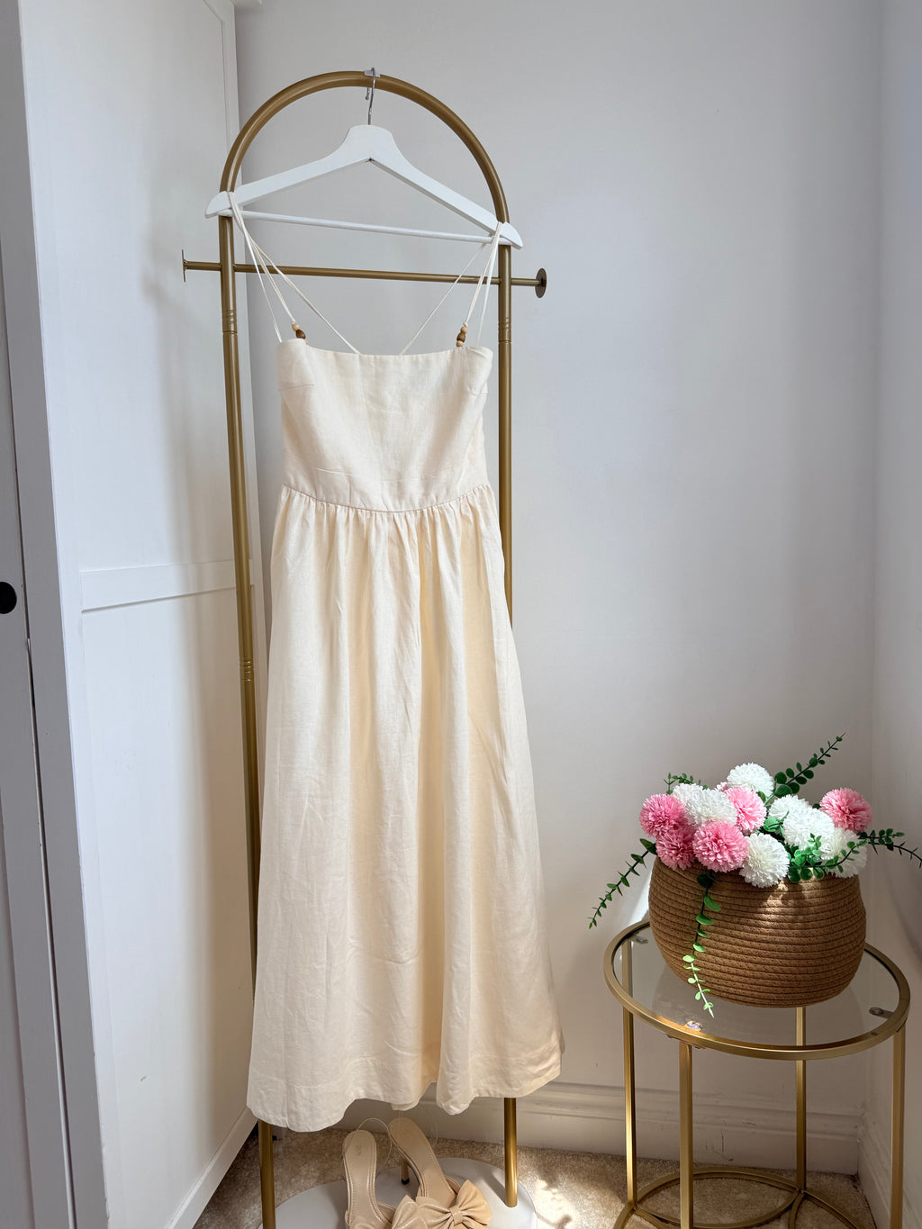 Cream Linen Sleeveless Midi Dress