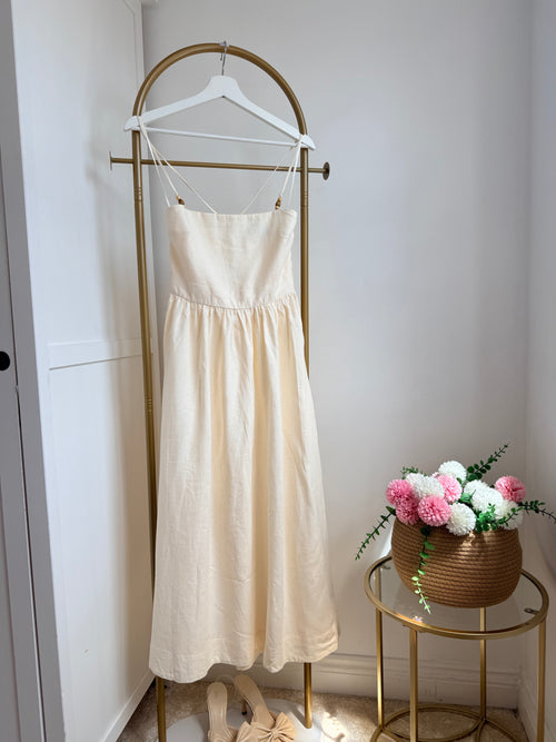 Cream Linen Sleeveless Midi Dress