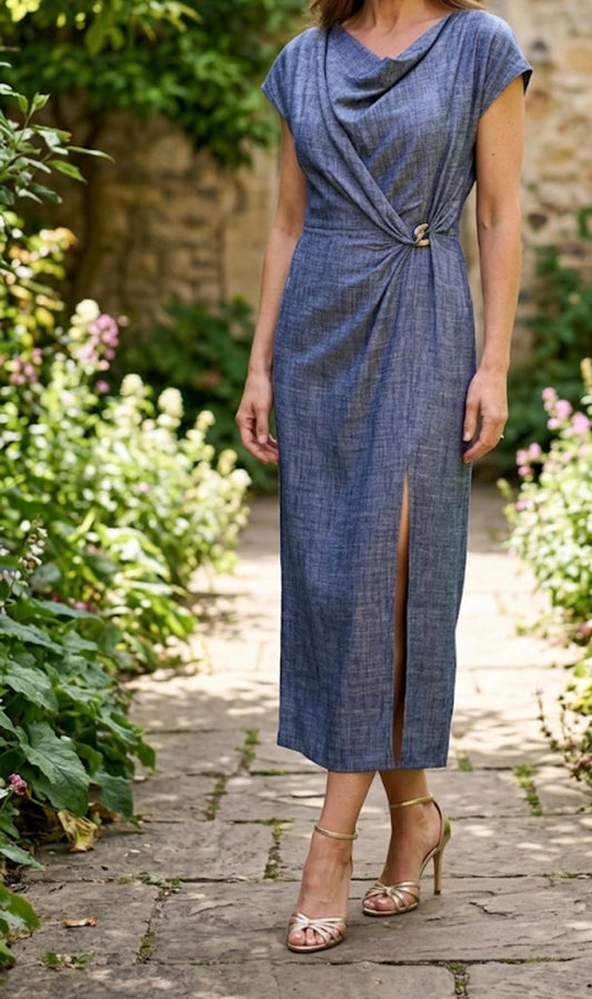 Zara blue short sleeves midi dress 3720/787
