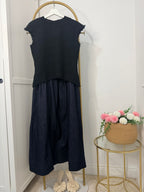 Tweed Denim Combined Sleeveless Midi Dress