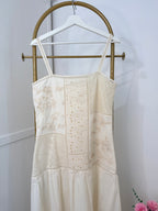 Cream Embroidered Crochet Midi Dress