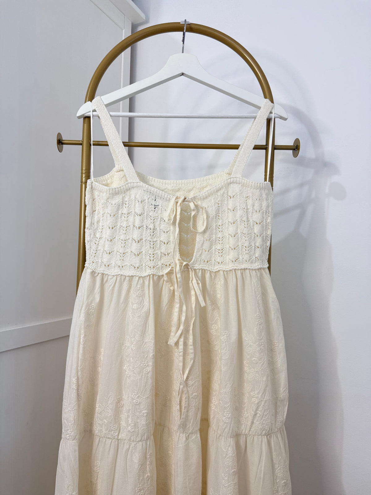 Cream Crochet Embroidered Midi Dress