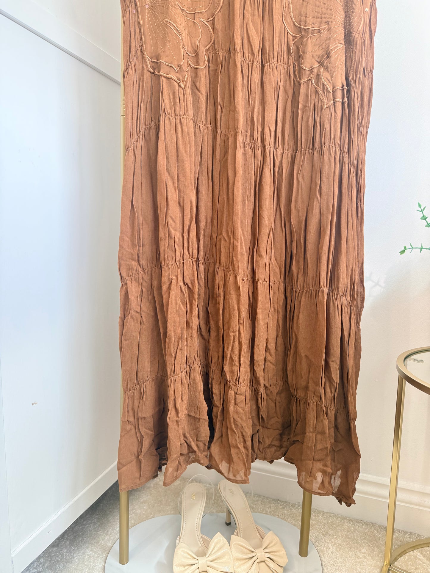 Zara brown embroidered sequins midi dress