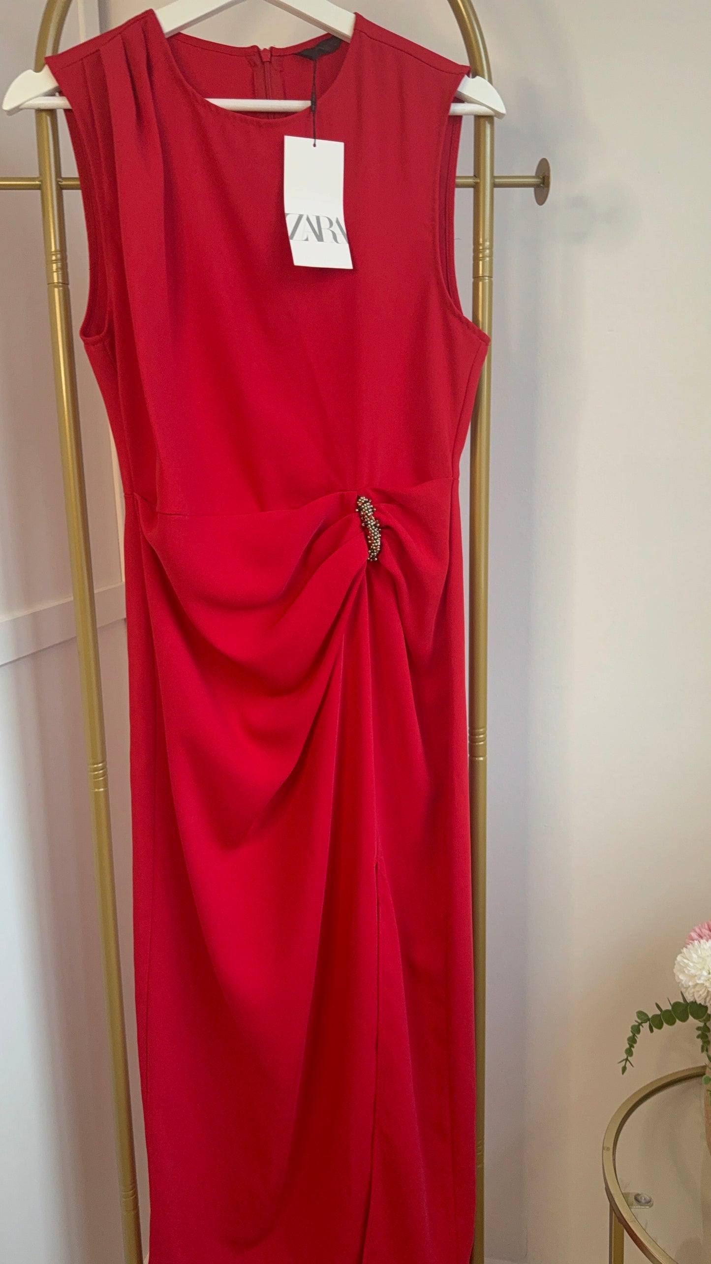 Zara Red Midi Dress With Slit