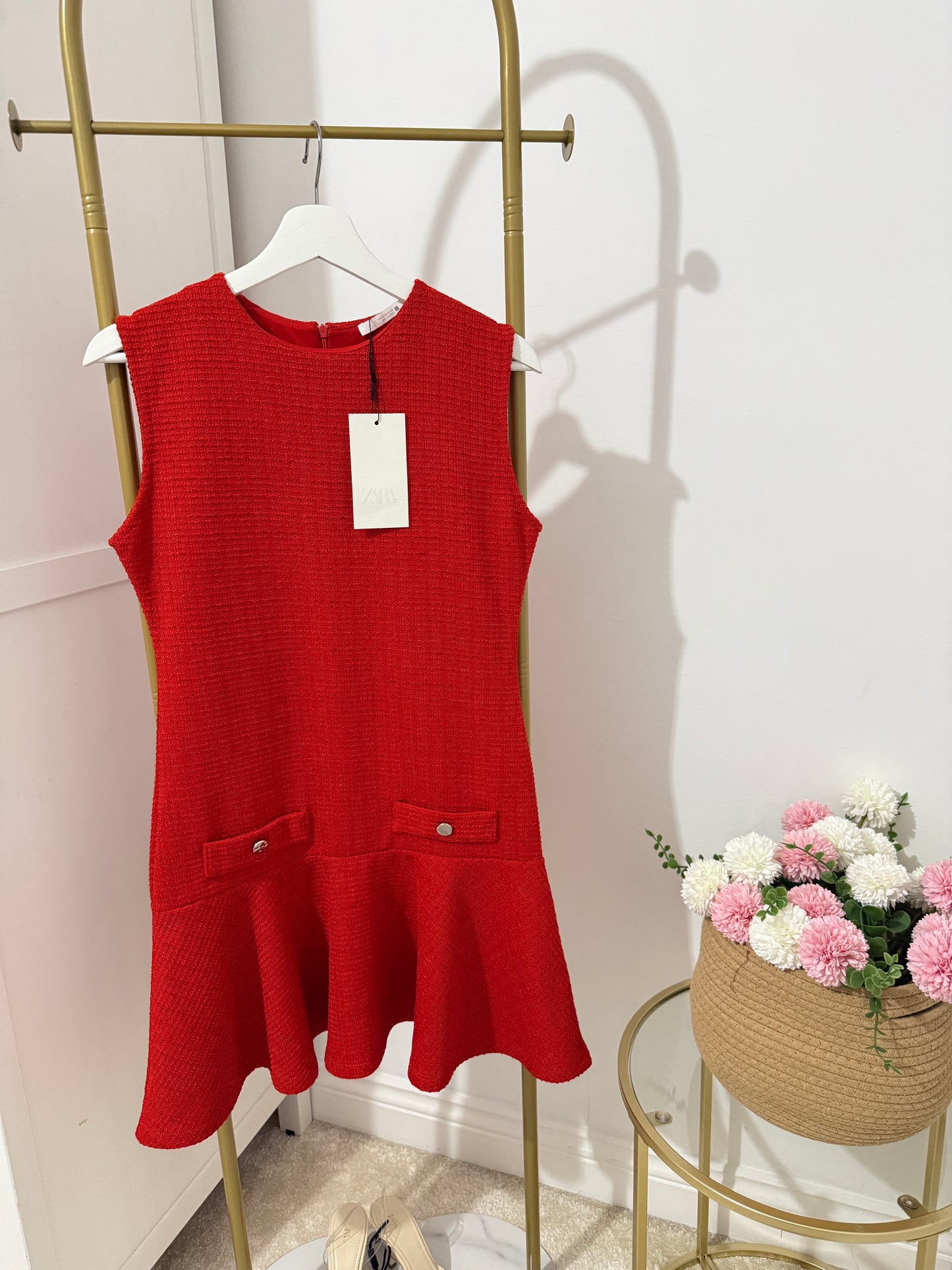 Zara tweed red sleeveless mini dress 5584/189