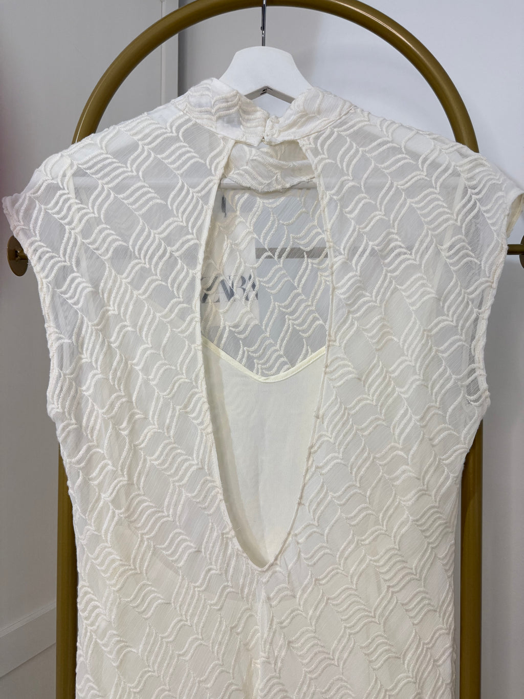 Zara Cream  Embroidered Maxi Dress