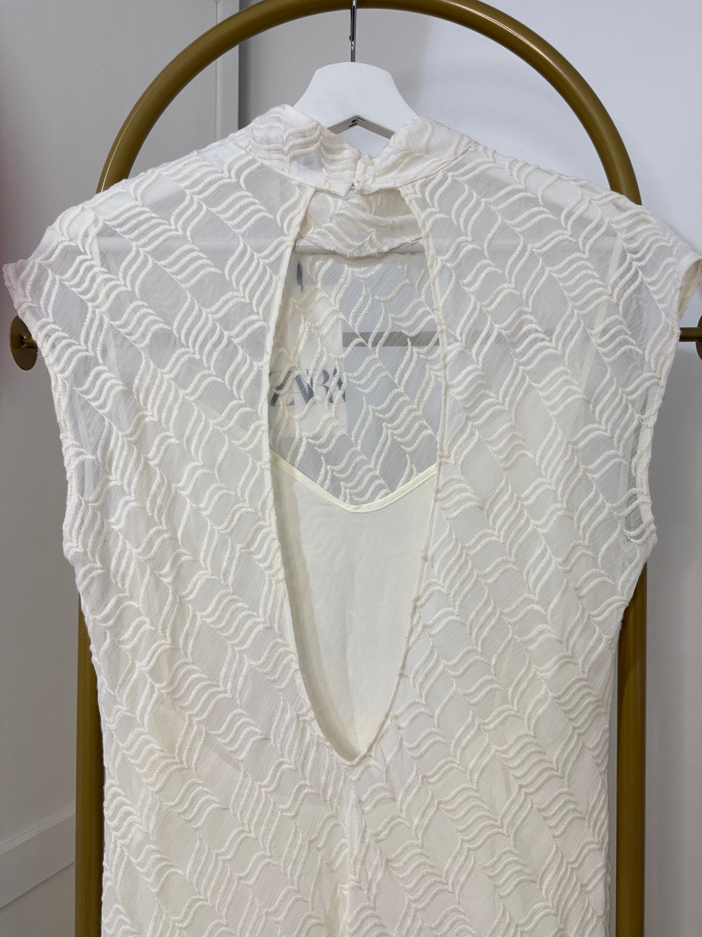 Zara White embroidered Maxi Dress