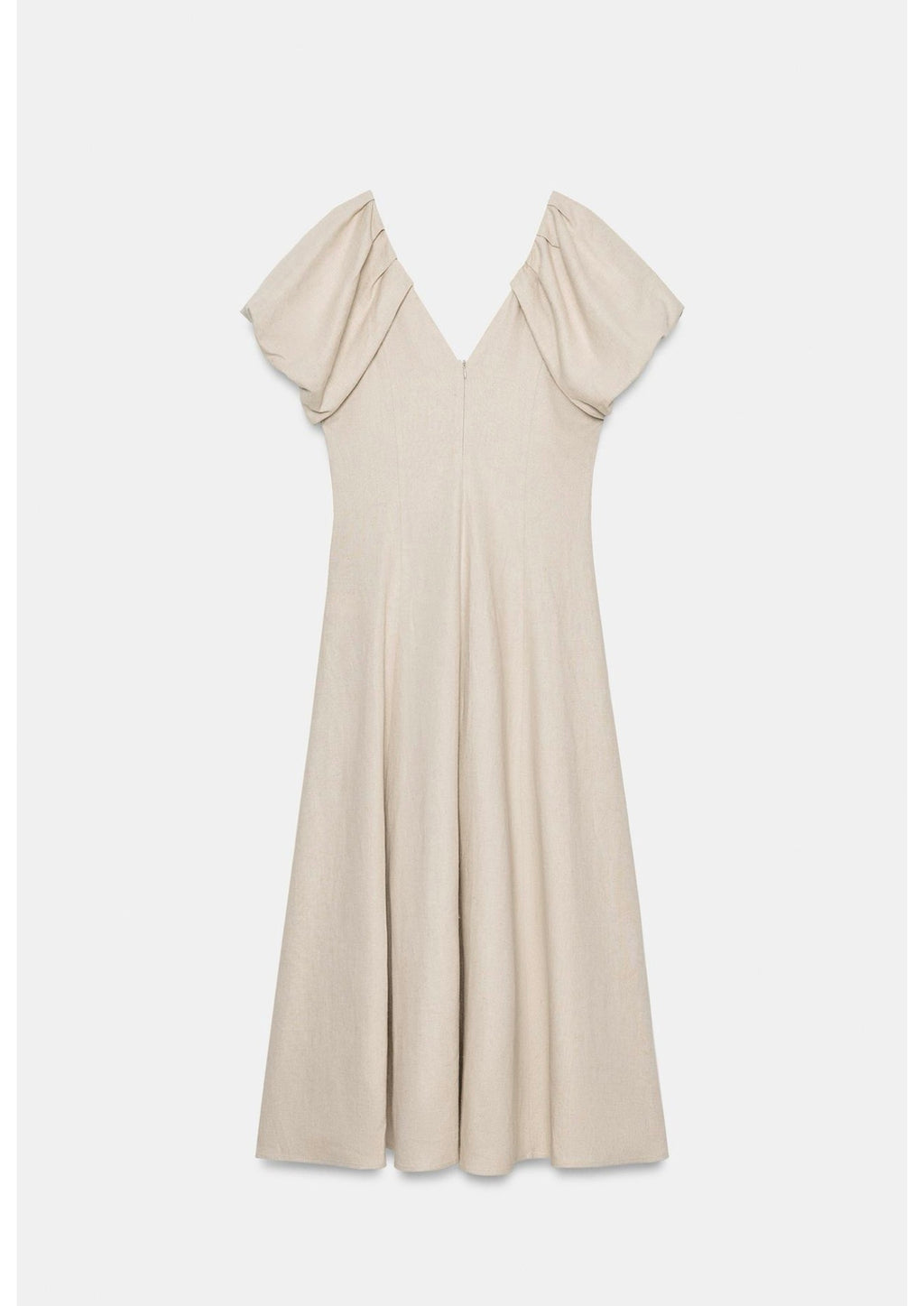Linen Beige Short Sleeves Midi Dress