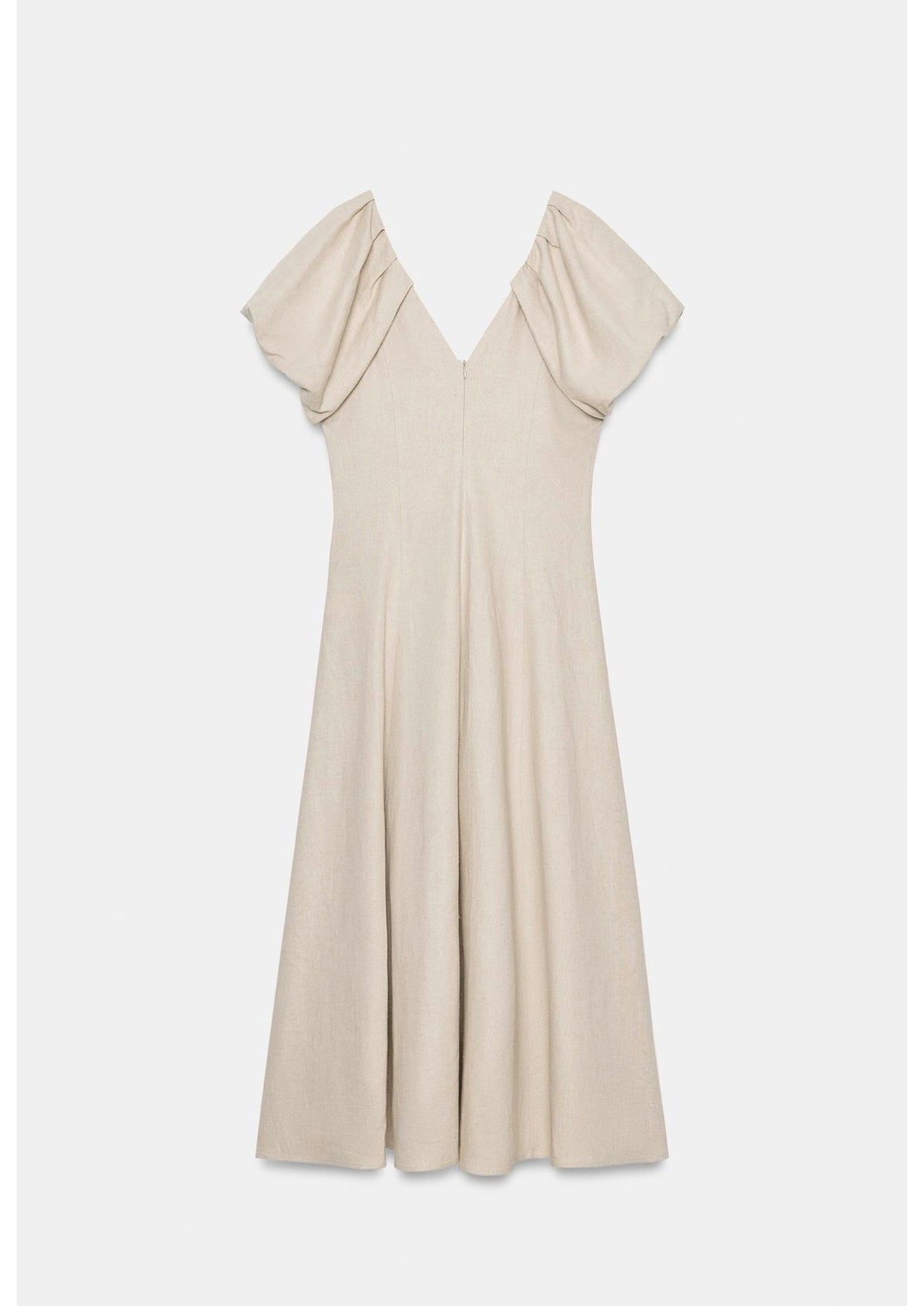 Linen Beige Short Sleeves Midi Dress