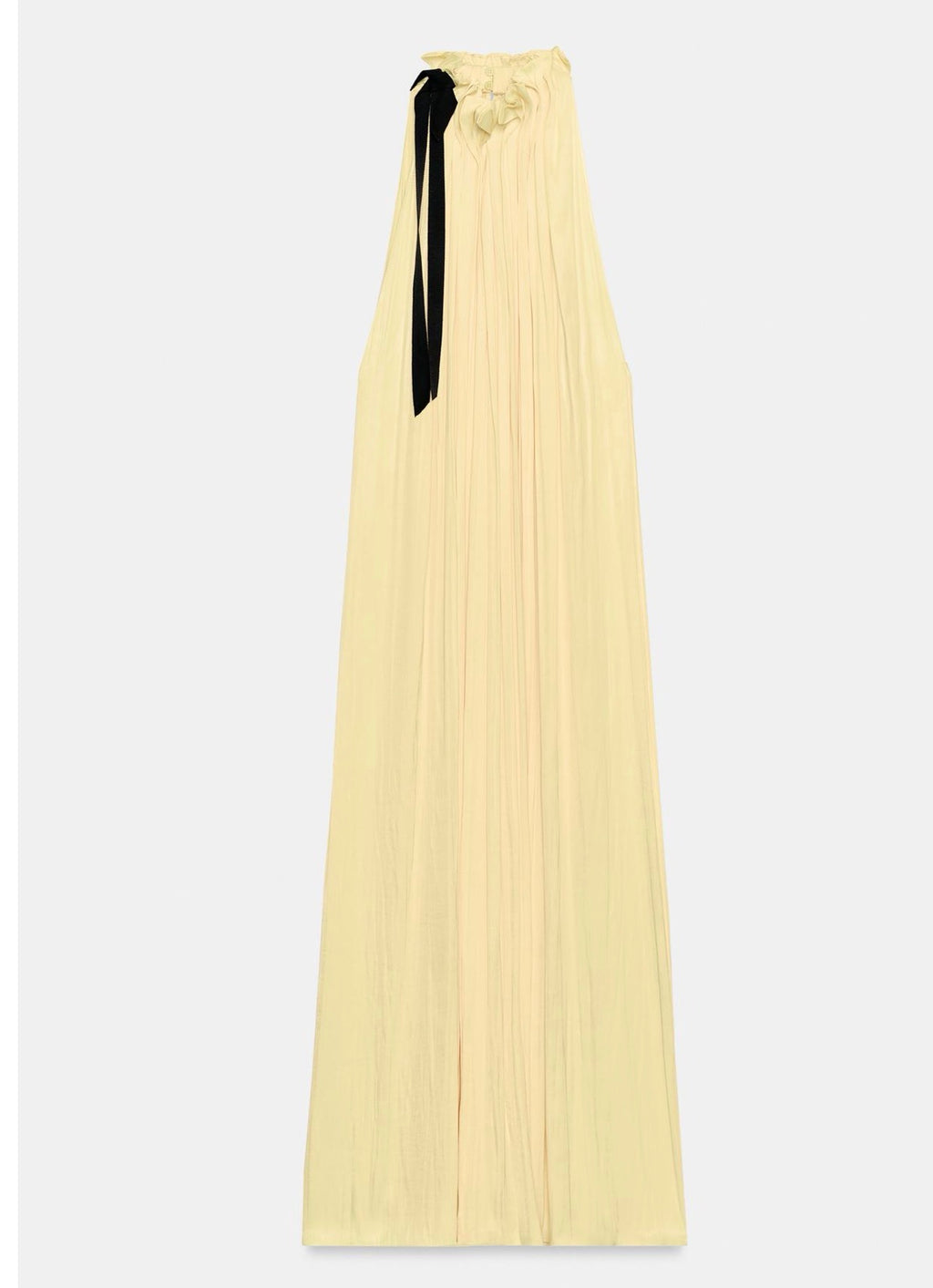 Yellow Pleated Satin Midi Dress
