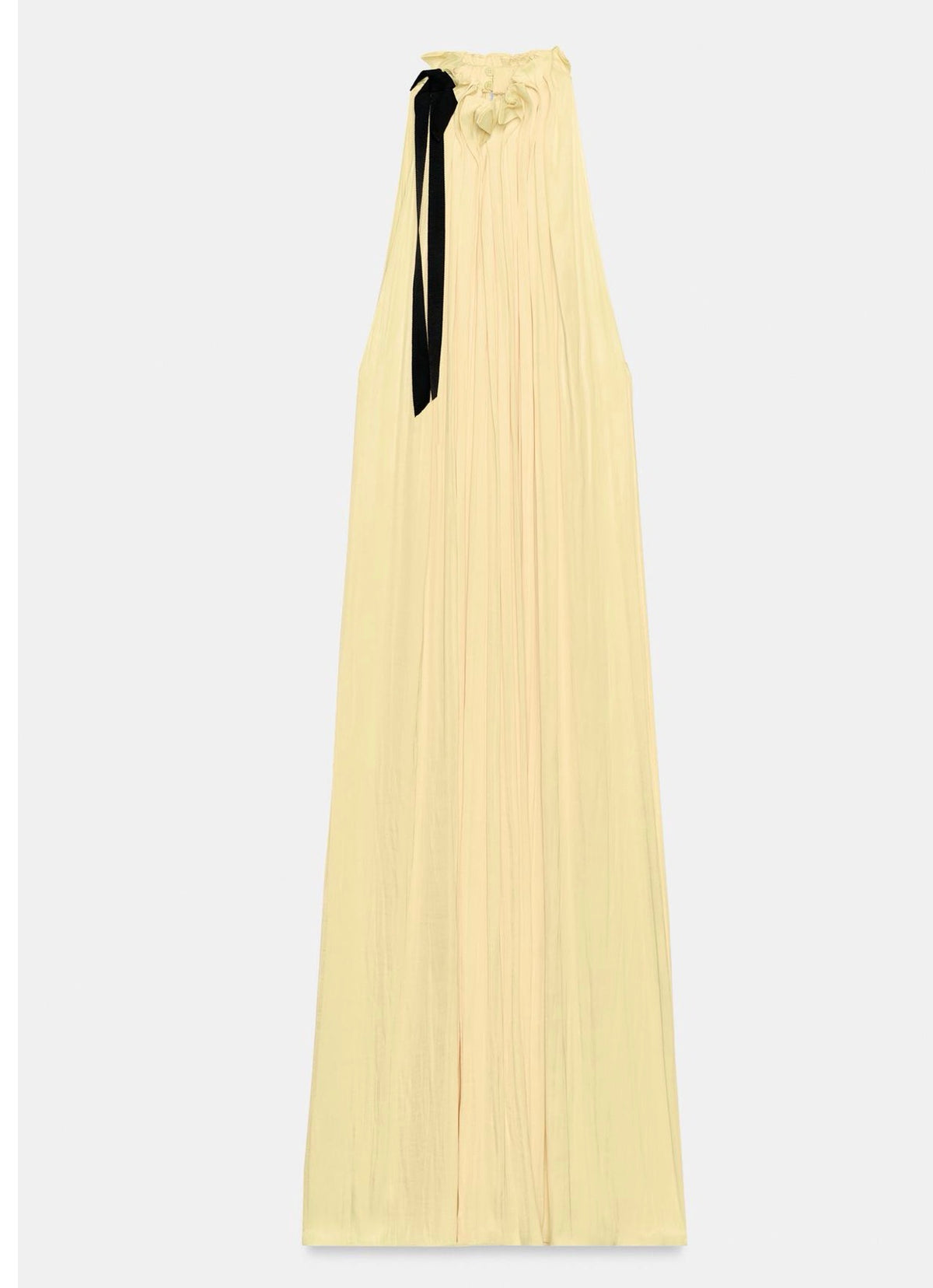 Yellow Pleated Satin Midi Dress