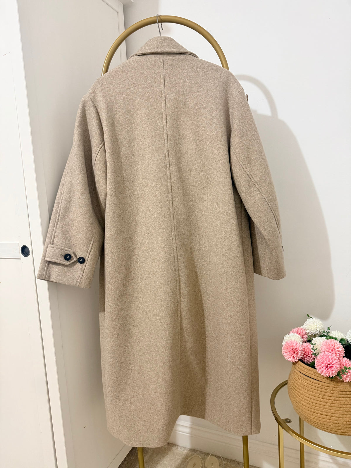     Zara beige wool blend long coat back detail