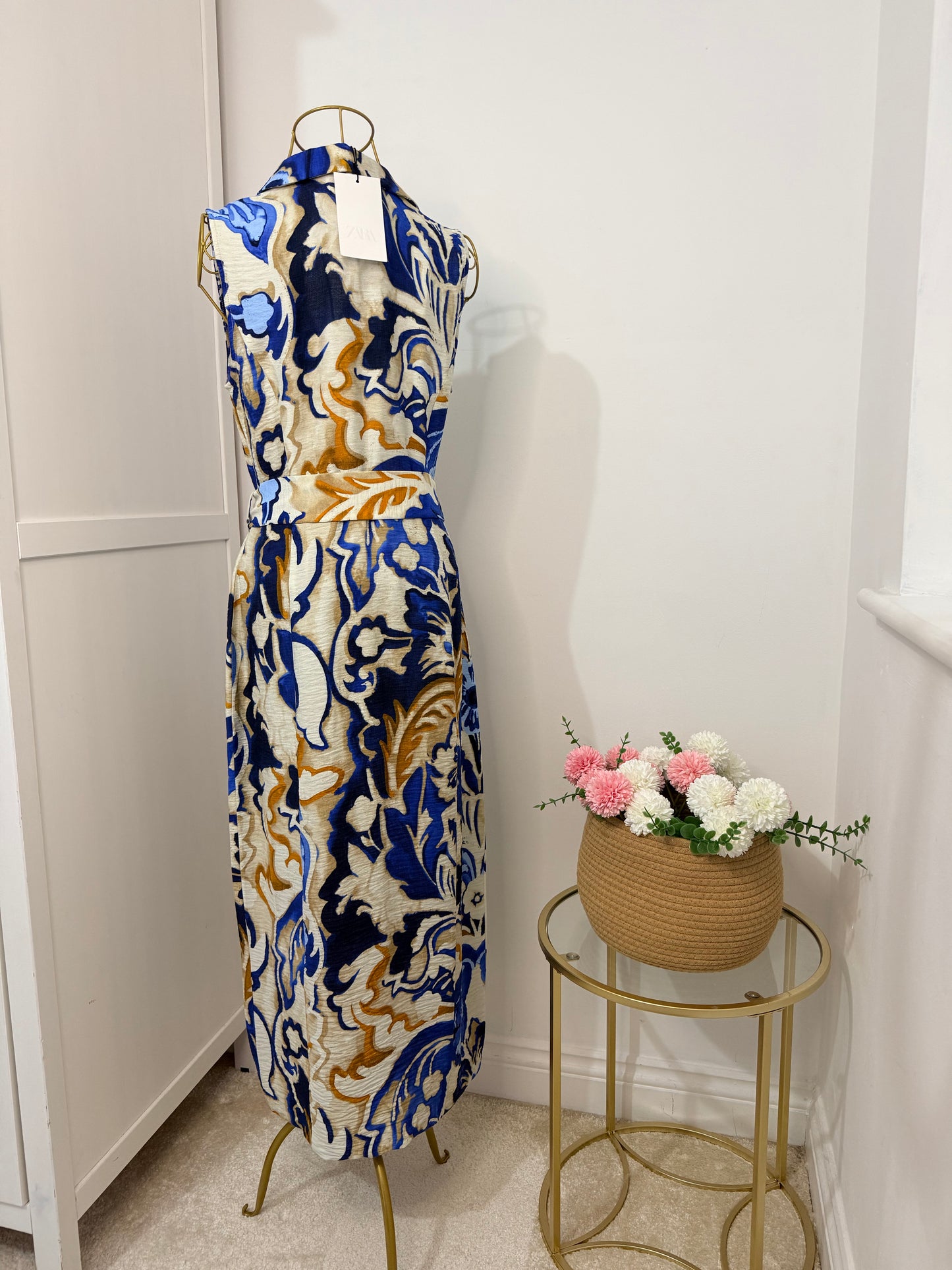 Zara blue printed sleeveless midi dress 2976/241