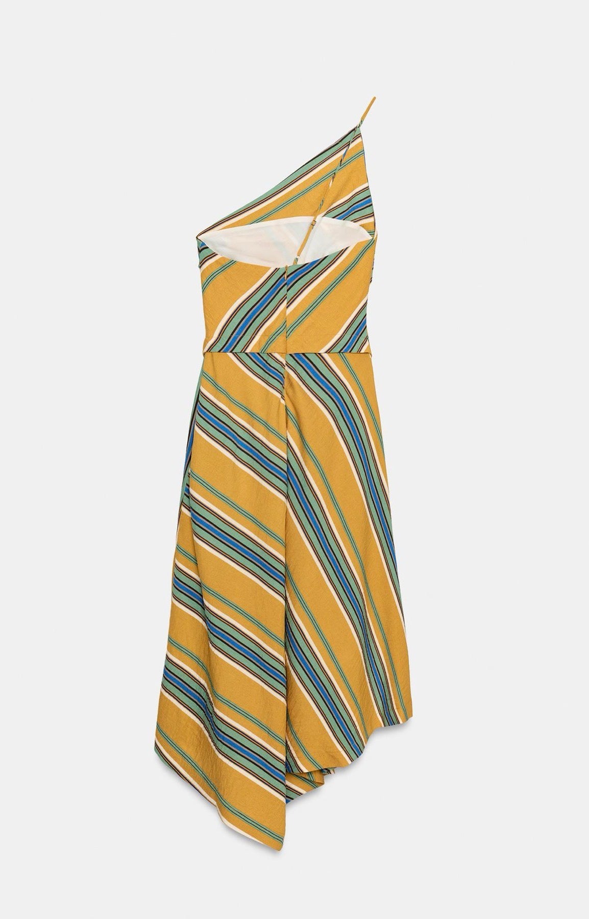 Mustard Striped Asymmetric Midi Dress