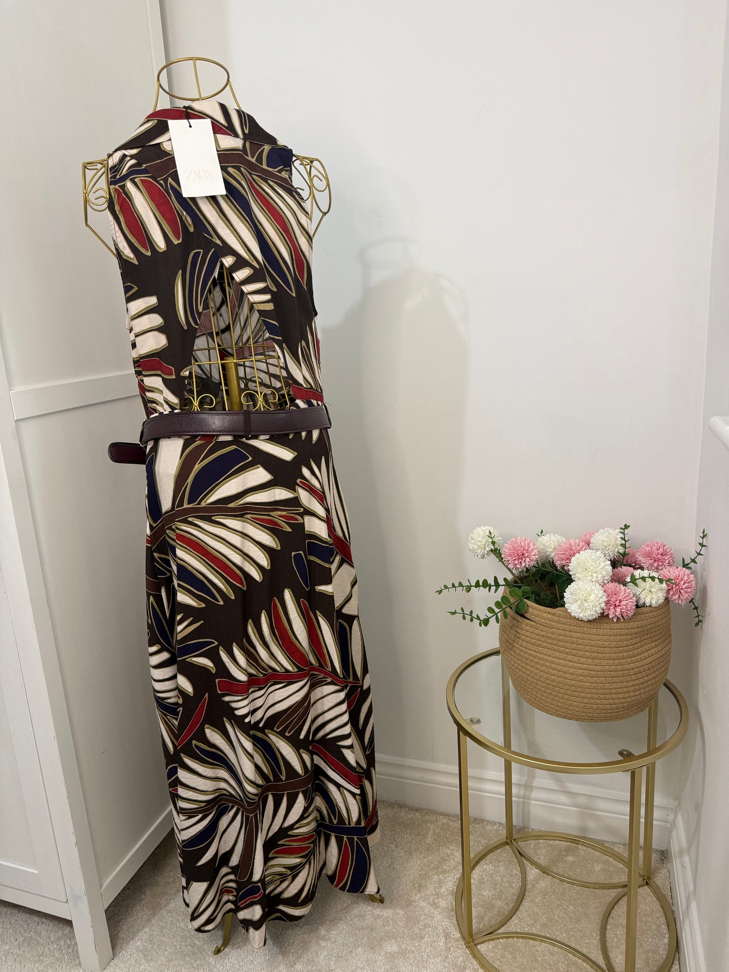 Zara printed belted midi dress