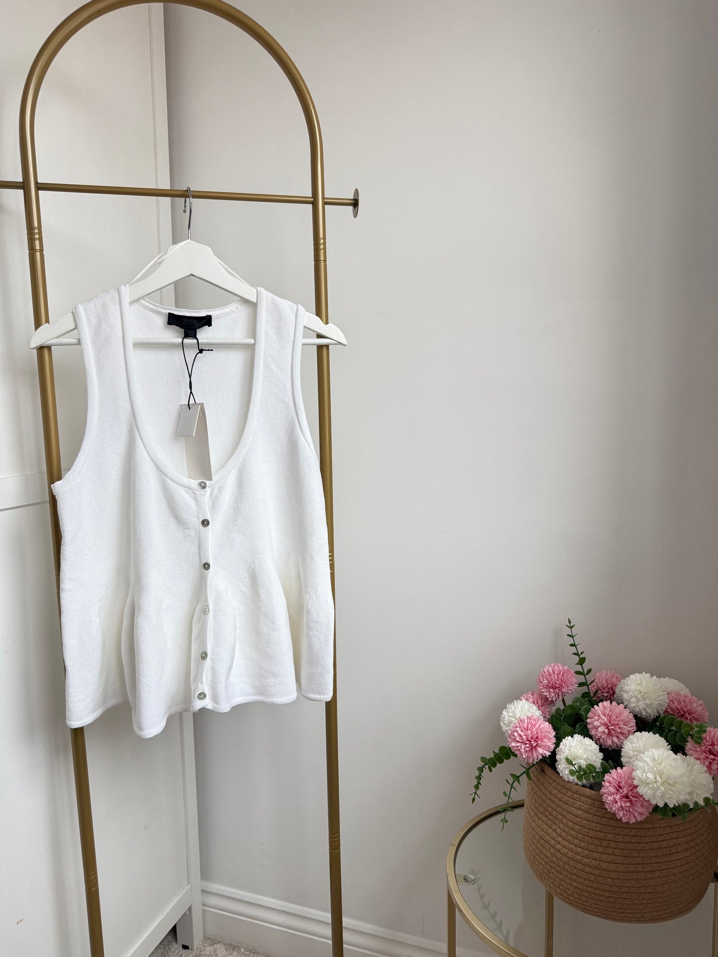 zara White Knit Peplum Top 4331/021
