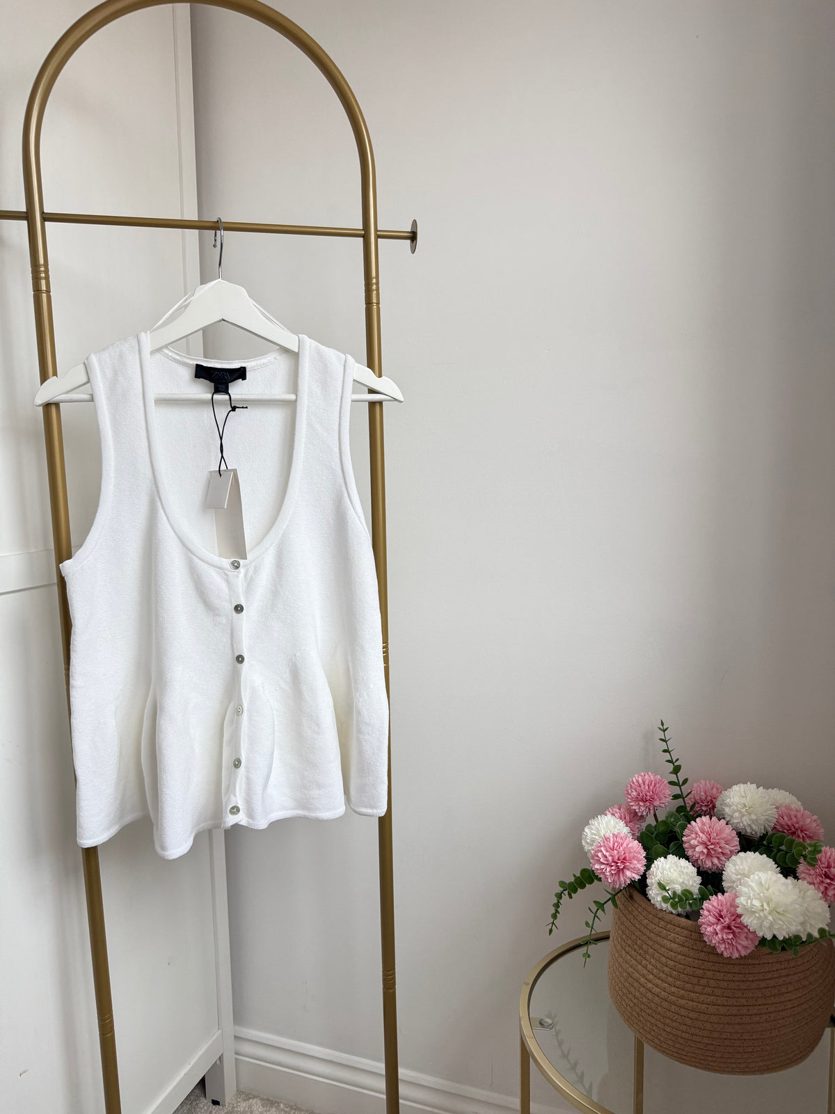zara White Knit Peplum Top 4331/021