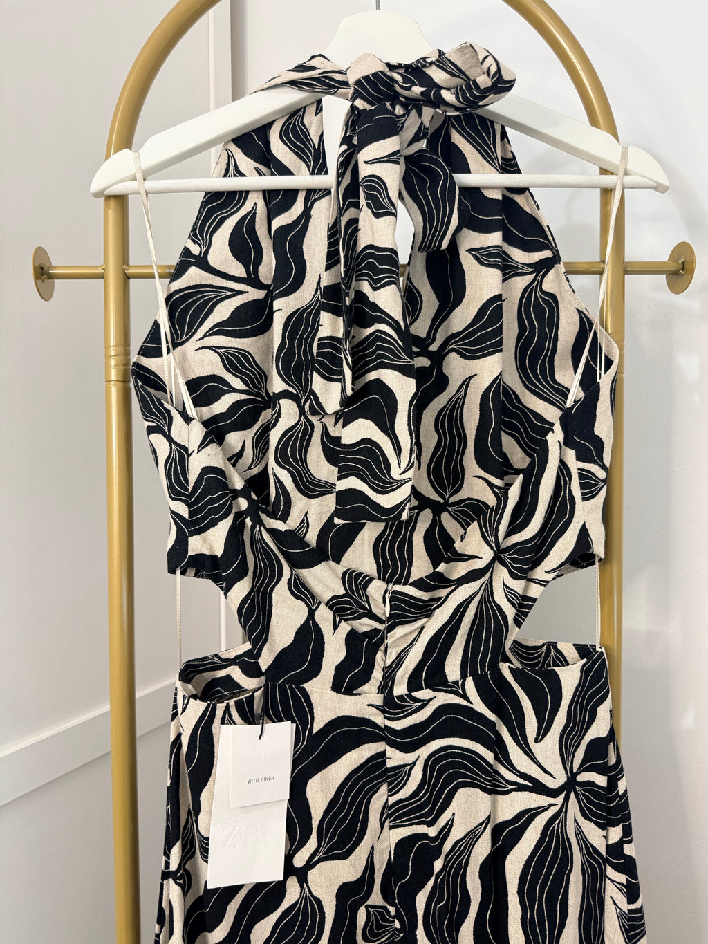 Printed Linen Halter Neck Midi Dress