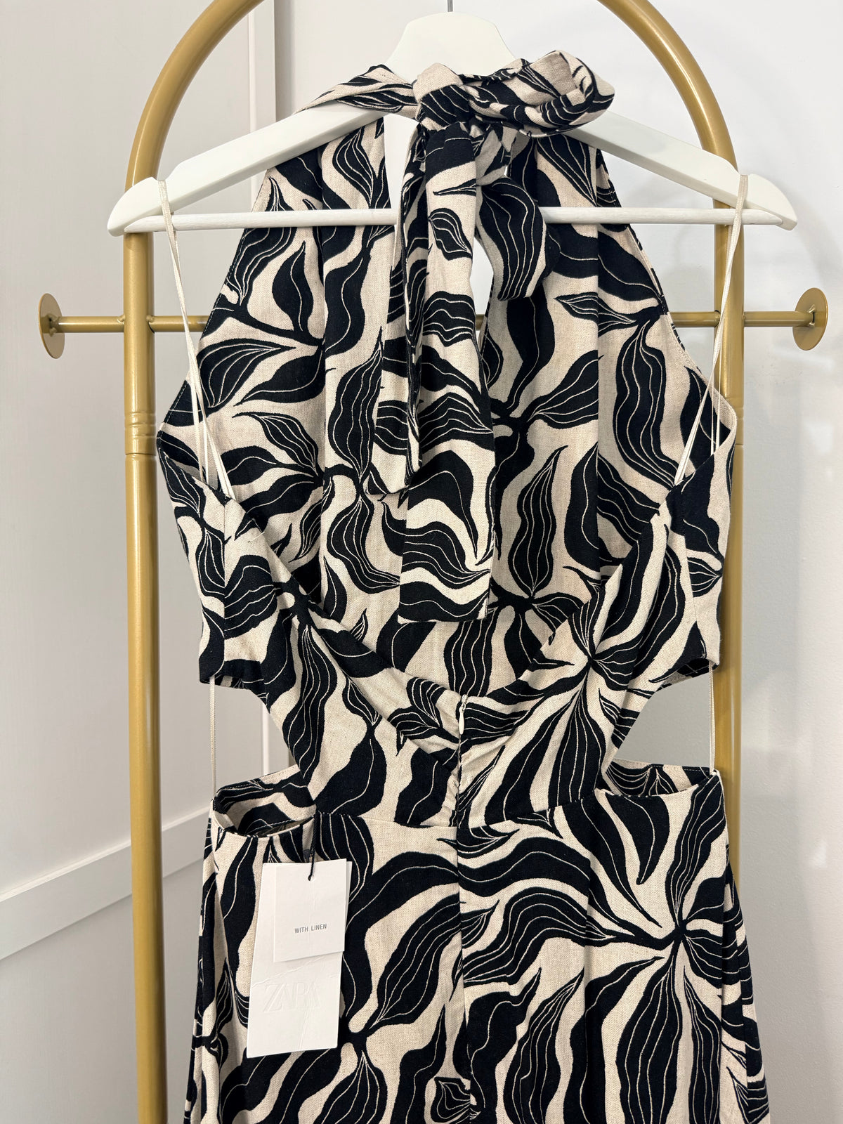 Printed Linen Halter Neck Midi Dress