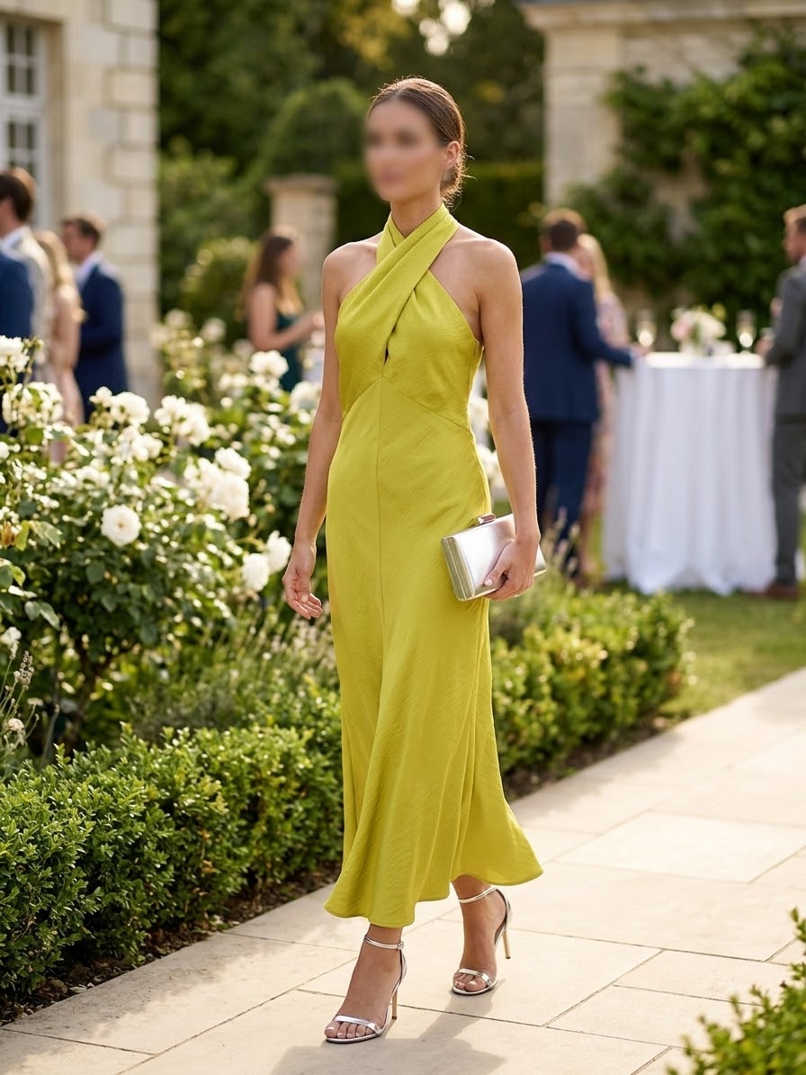 Lime Halter Neck Midi Dress