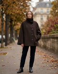     Woman wearing Zara brown wool blend short coat