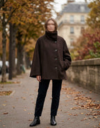     Woman wearing Zara brown wool blend short coat
